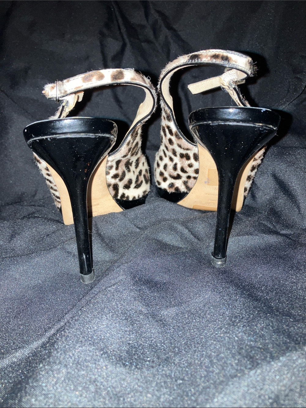 Jimmy Choo Leopard Print Calf Hair Real Fur Nova Peep-Toe Slingback Heels - Picture 5 of 10